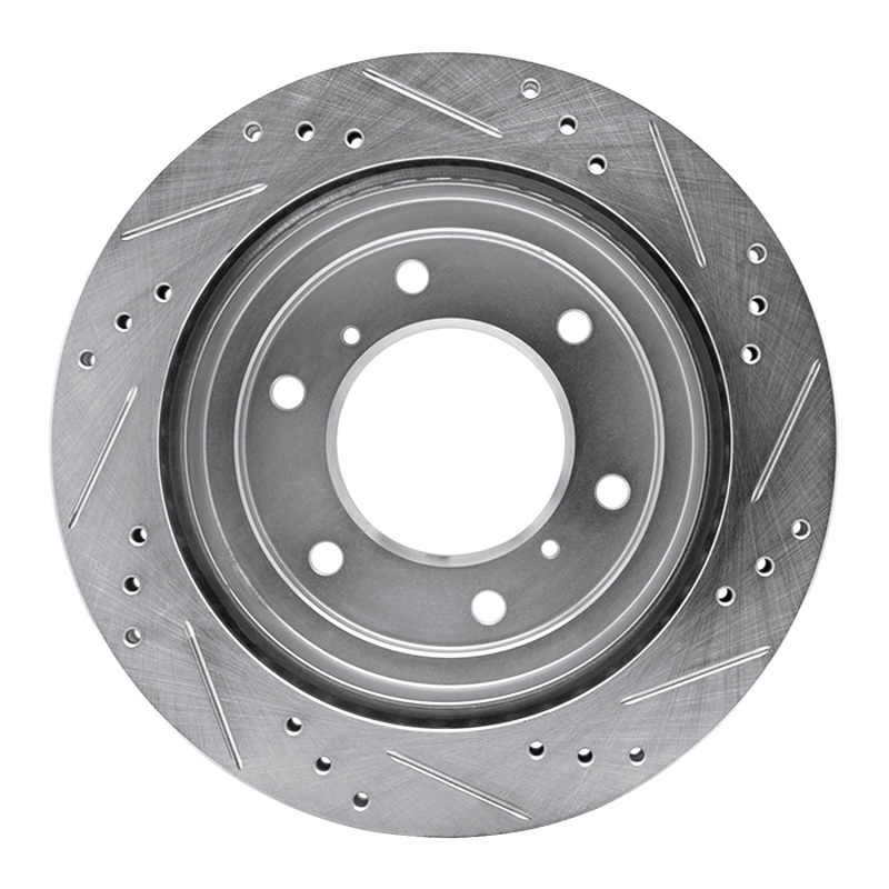 Mitsubishi Montero Brake Rotor (1) - Rear Left - R1 Concepts - Drilled & Slotted - Silver - `00-`06